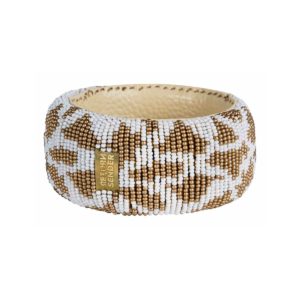 Breiter Perlen-Armreif / weiss-gold